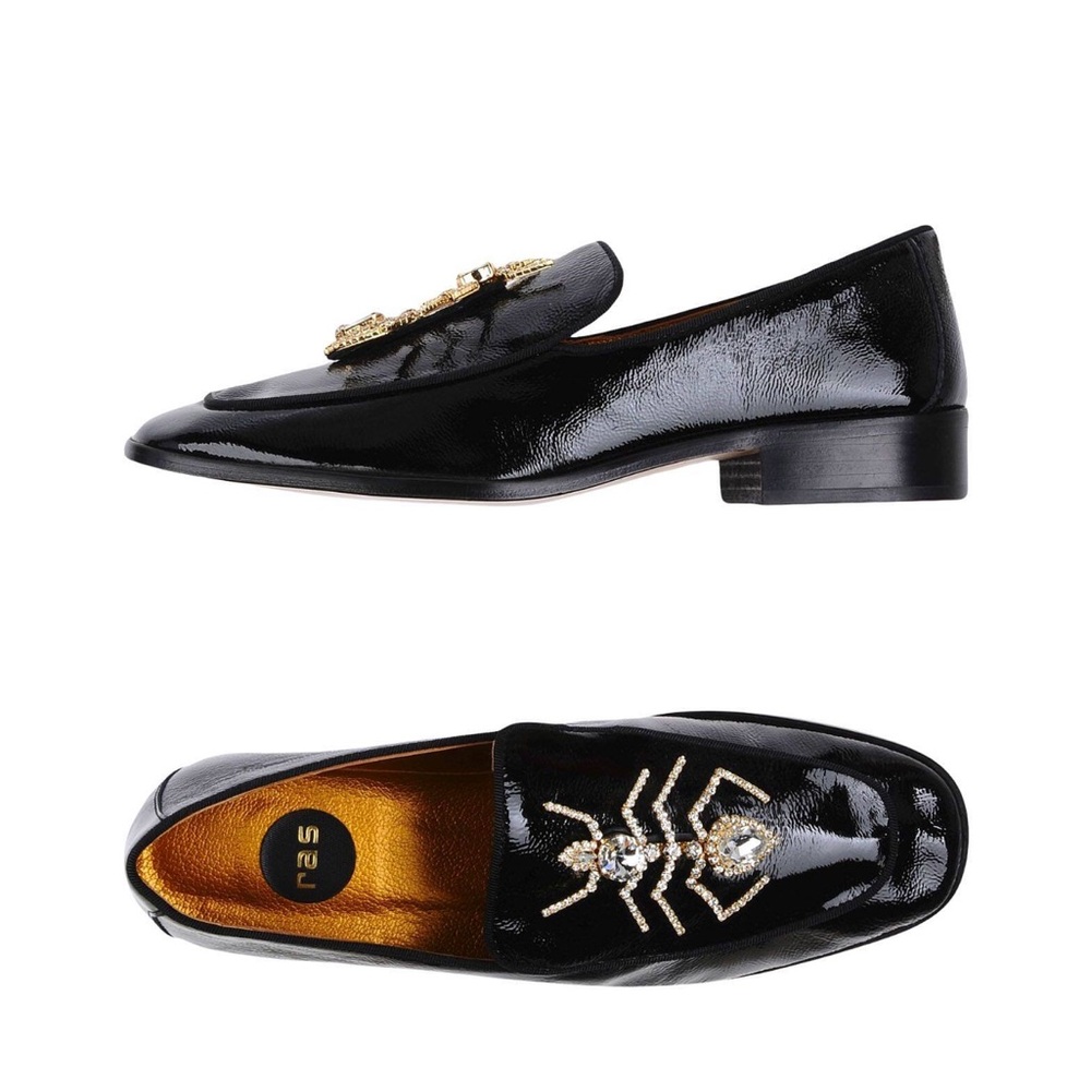 Spanish High End Designer RAS Black Loafers with Silver  Embellishment